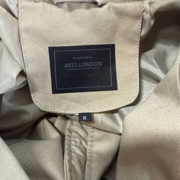 Miss London Black Label Womens Utility Jacket Medium Tan Hooded Chinch Waist - Picture 11 of 12